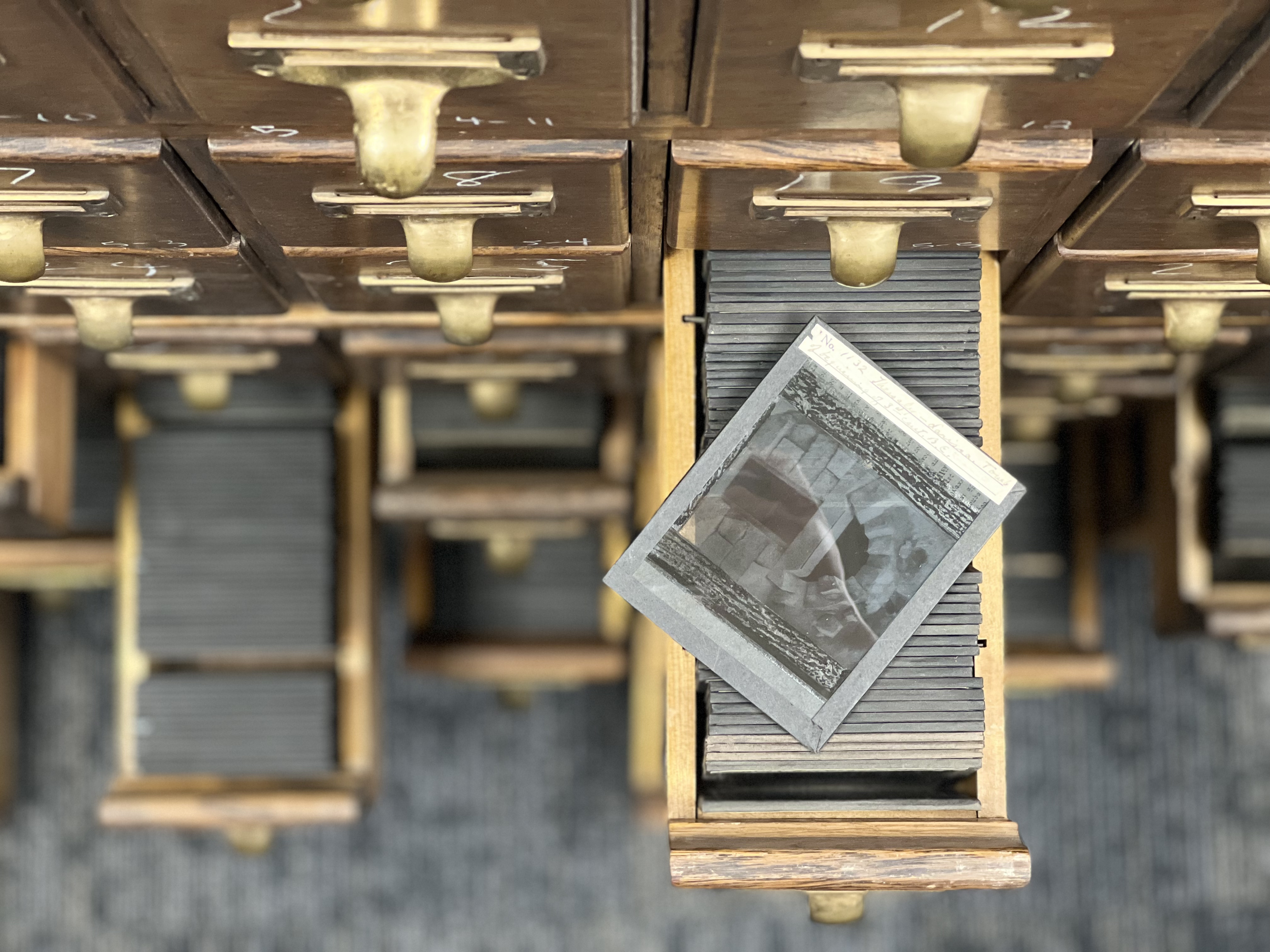 click to see item Lantern slides and cabinet